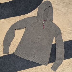 Skyr Gray Ribbed Cotton Blend Hoodie S Small